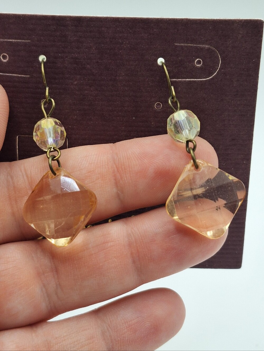 Premier Designs Faceted Champagne Crystal Drop Earrings | Bronze Tone